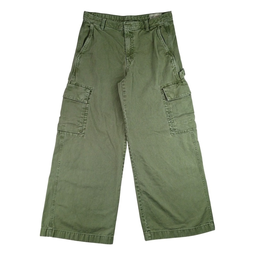 Gap Women's 10 Baggy Cargo Relaxed Wide Leg Garment Dyed Olive Green Pants